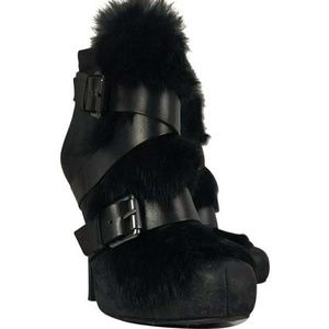 Ash Short Boots | Ash - Black Leather & Rabbit Fur